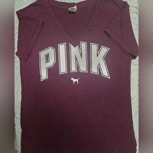 4 For $24 PINK Victoria's Secret Burgandy V Neck Short Sleeve Tee Size XS
